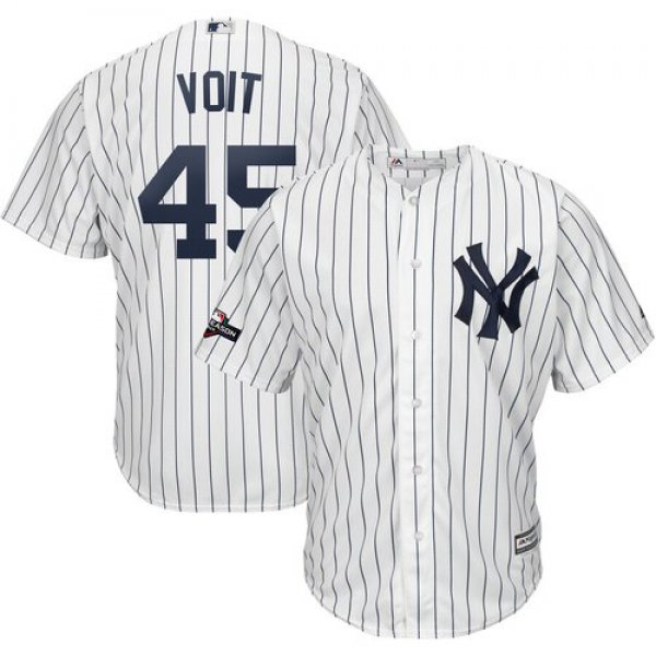 New York Yankees #45 Luke Voit Majestic 2019 Postseason Official Cool Base Player White Navy Jersey