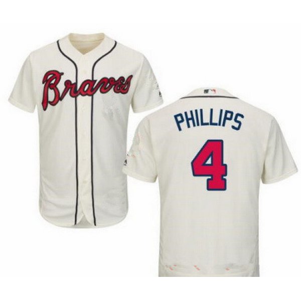 Men's Atlanta Braves #4 Brandon Phillips Cream Stitched MLB Majestic Cool Base Jersey