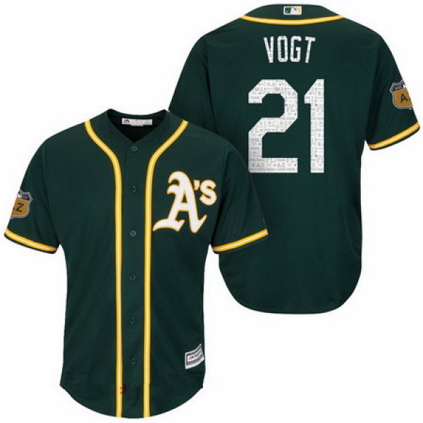 Men's Oakland Athletics #21 Stephen Vogt Green 2017 Spring Training Stitched MLB Majestic Cool Base Jersey