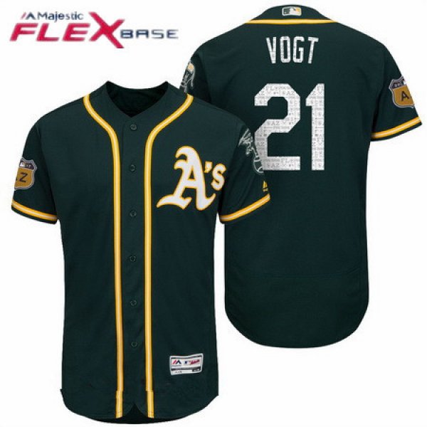 Men's Oakland Athletics #21 Stephen Vogt Green 2017 Spring Training Stitched MLB Majestic Flex Base Jersey