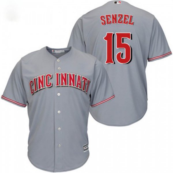 Cincinnati Reds #15 Nick Senzel Men's Replica Majestic Cool Base Road Jersey - Gray