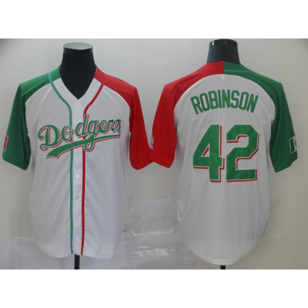 Dodgers #42 Jackie Robinson White Red Green Split Cool Base Stitched Baseball Jersey