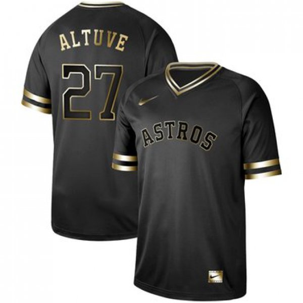 Astros #27 Jose Altuve Black Gold Authentic Stitched Baseball Jersey