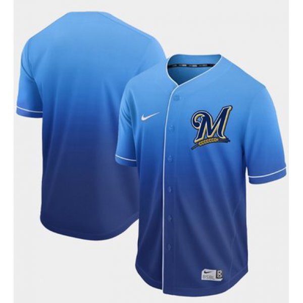 Brewers Blank Royal Fade Authentic Stitched Baseball Jersey