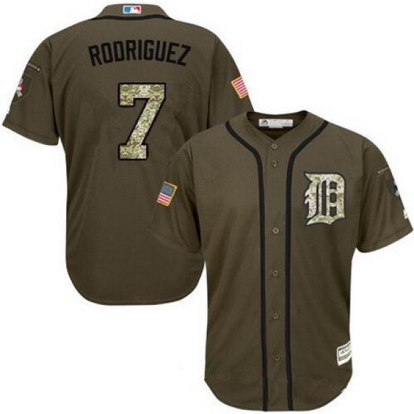 Men's Detroit Tigers #7 Ivan Rodriguez Retired Green Salute To Service Stitched MLB Majestic Cool Base Jersey