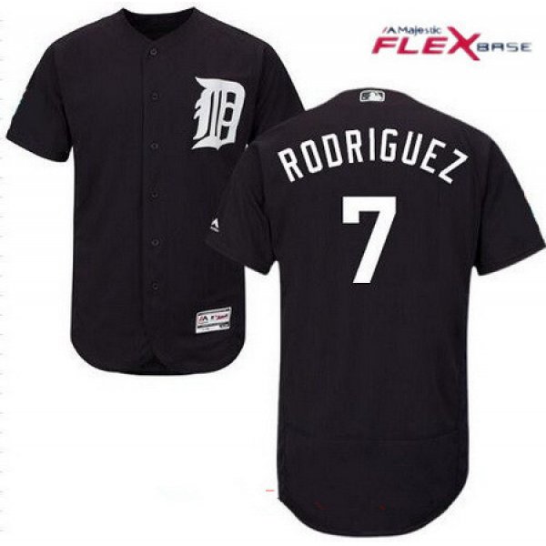 Men's Detroit Tigers #7 Ivan Rodriguez Retired Navy Blue Stitched MLB Majestic Flex Base Jersey