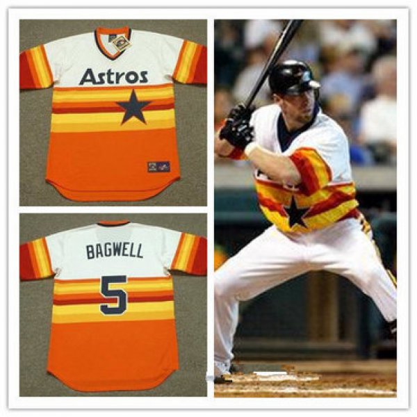 Men's Houston Astros #5 Jeff Bagwell Rainbow 1980 Throwback Stitched MLB Majestic Cooperstown Collection Jersey