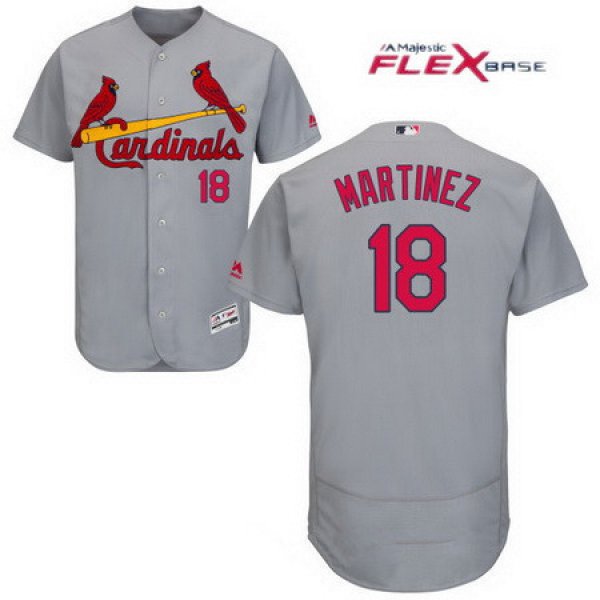 Men's St. Louis Cardinals #18 Carlos Martinez Gray Road Stitched MLB Majestic Flex Base Jersey