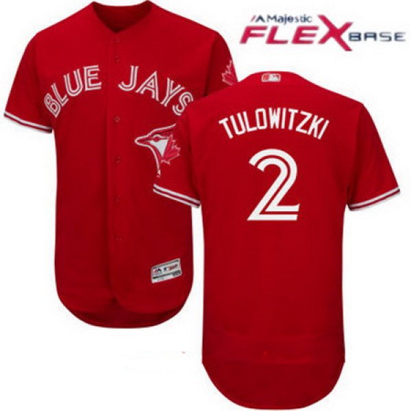 Men's Toronto Blue Jays #2 Troy Tulowitzki Red Stitched MLB 2017 Majestic Flex Base Jersey