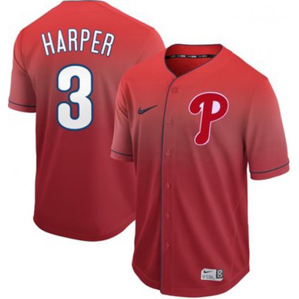 Phillies #3 Bryce Harper Red Fade Authentic Stitched Baseball Jersey