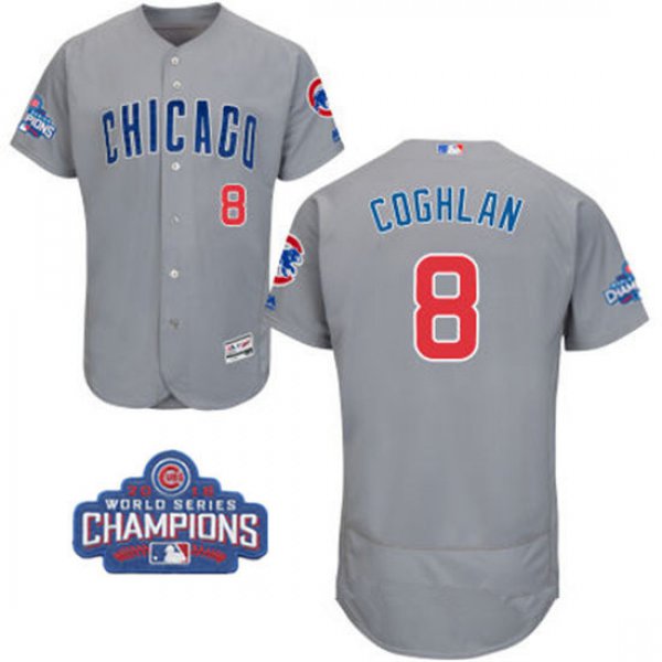 Men's Chicago Cubs #8 Chris Coghlan Gray Road Majestic Flex Base 2016 World Series Champions Patch Jersey