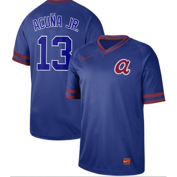 Braves #13 Ronald Acuna Jr. Royal Authentic Cooperstown Collection Stitched Baseball Jersey
