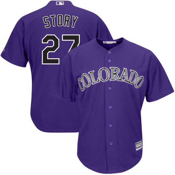 Men's Colorado Rockies 27 Trevor Story Purple Cool Base Jersey