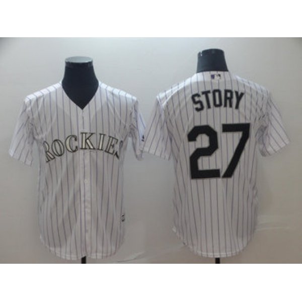 Men's Colorado Rockies 27 Trevor Story White Cool Base Jersey