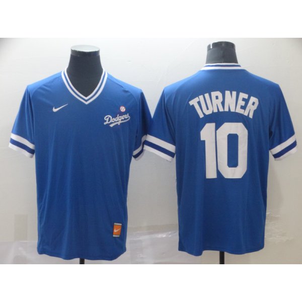 Men's Los Angeles Dodgers 10 Justin Turner Royal Throwback Jersey