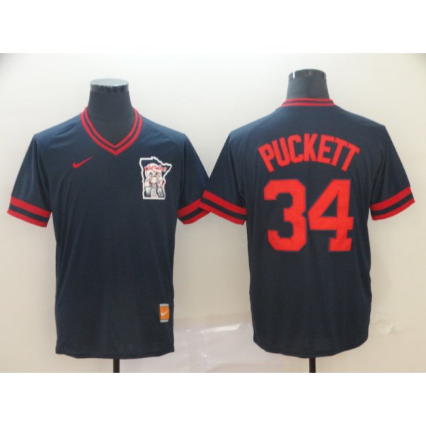 Men's Minnesota Twins 34 Kirby Puckett Navy Throwback Jersey