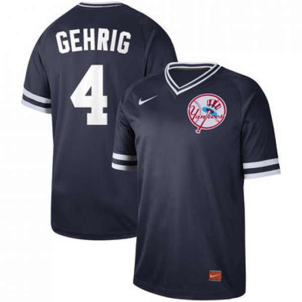 Men's New York Yankees 4 Lou Gehrig Blue Throwback Jersey