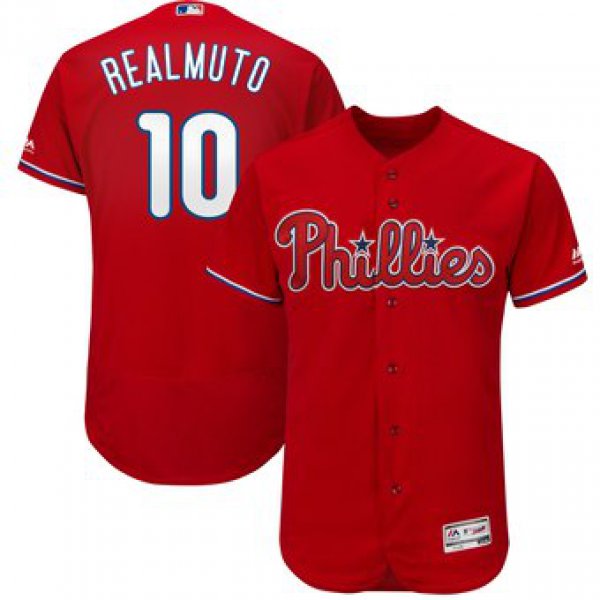 Men's Philadelphia Phillies #10 JT Realmuto Red Flex Base Jersey