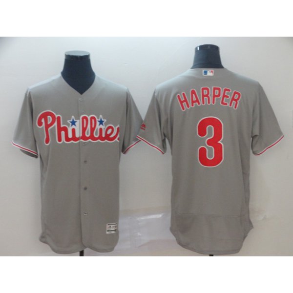 Men's Philadelphia Phillies 3 Bryce Harper Gray Flexbase Jersey