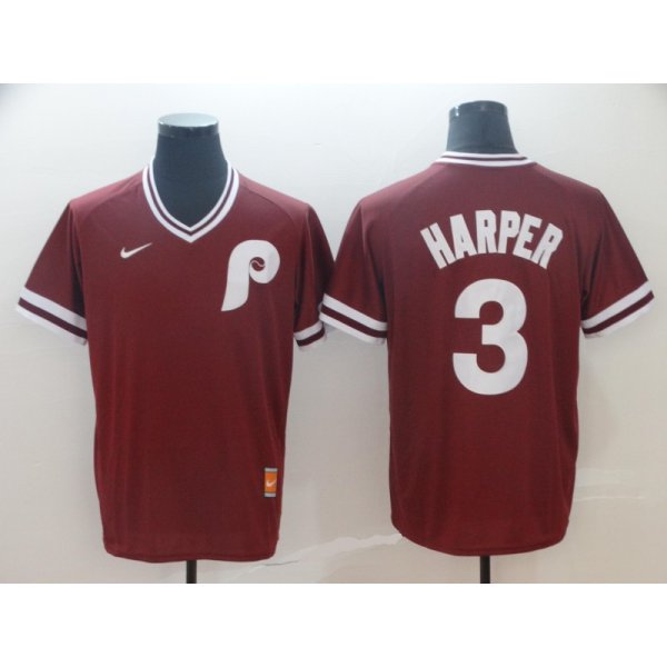 Men's Philadelphia Phillies 3 Bryce Harper Red Throwback Jersey