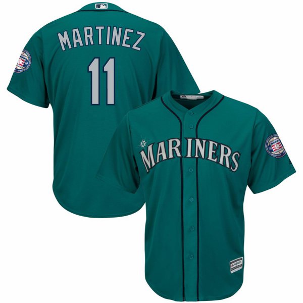 Men's Seattle Mariners 11 Edgar Martinez Green 2019 Hall of Fame Induction Patch Cool Base Jersey