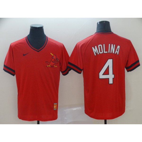 Men's St. Louis Cardinals 4 Yadier Molina Red Throwback Jersey