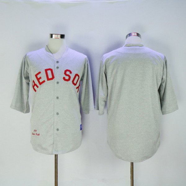 Men's Boston Red Sox Babe Ruth Blank 1914 Gray Stitched MLB Throwback Jersey By Mitchell & Ness