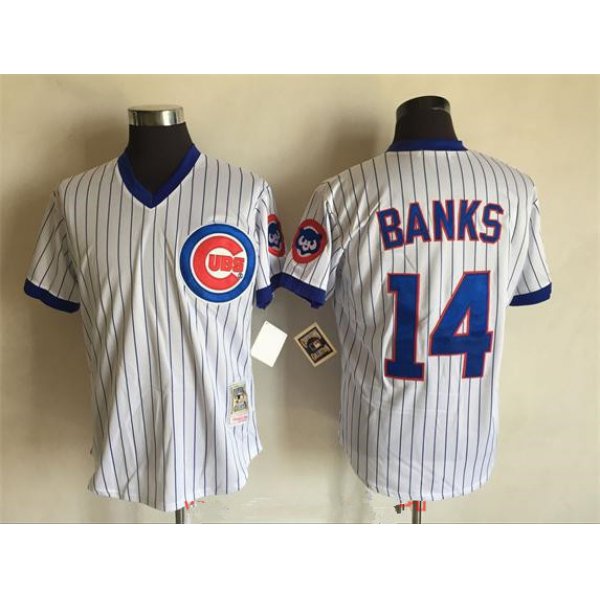 Men's Chicago Cubs #14 Ernie Banks 1988 White Pullover Stitched MLB Throwback Jersey By Mitchell & Ness