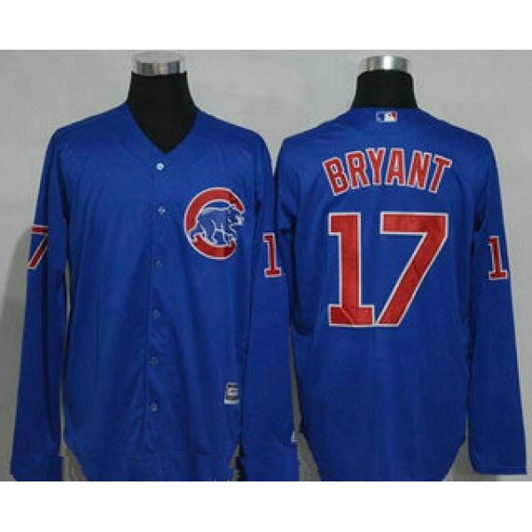Men's Chicago Cubs #17 Kris Bryant Royal Blue Long Sleeve Stitched MLB Majestic Cool Base Jersey