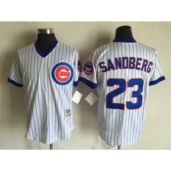 Men's Chicago Cubs #23 Ryne Sandberg 1988 White Pullover Stitched MLB Throwback Jersey By Mitchell & Ness