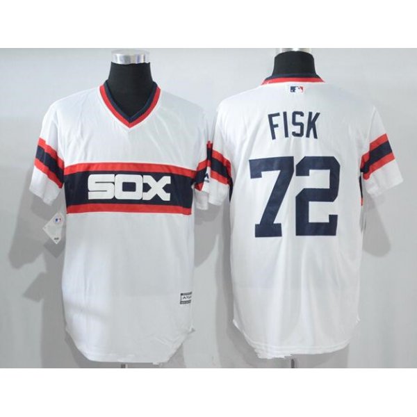 Men's Chicago White Sox #72 Carlton Fisk Retired White Pullover Stitched MLB Majestic Cool Base Jersey