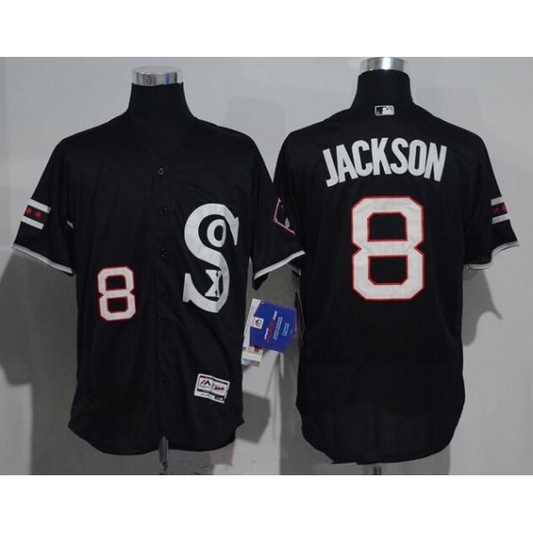 Men's Chicago White Sox #8 Bo Jackson Black Retro Stitched MLB 2016 Majestic Flex Base Jersey