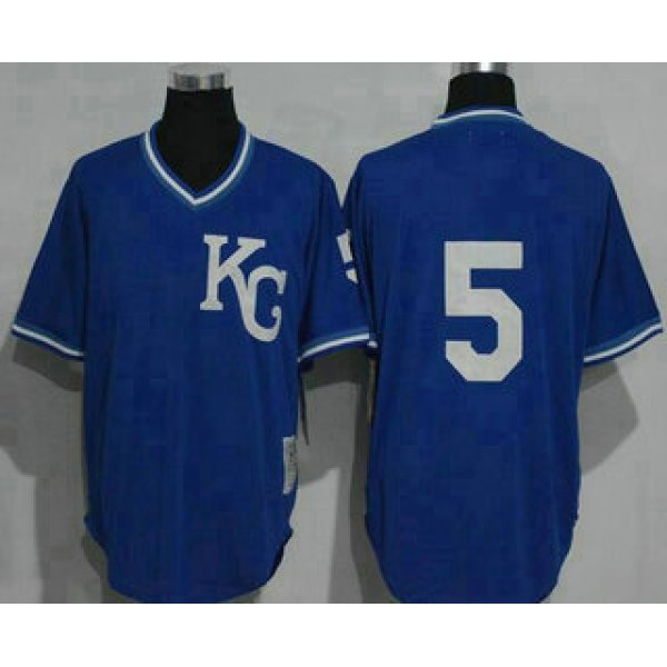 Men's Kansas City Royals #5 George Brett KC Navy Blue Pullover Throwback Jersey By Mitchell & Ness