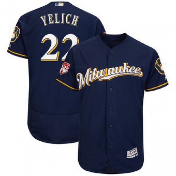 Men's Milwaukee Brewers 22 Christian Yelich Majestic Navy 2019 Spring Training Flex Base Player Jersey