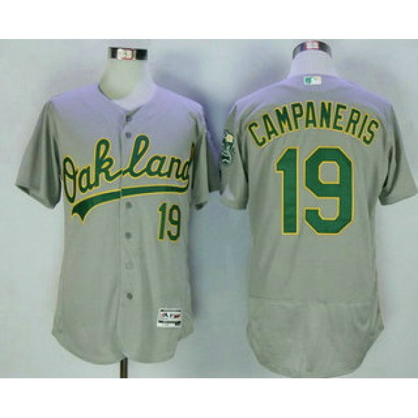 Men's Oakland Athletics #19 Bert Campy Campaneris Retired Gray Road Stitched MLB 2016 Majestic Flex Base Jersey