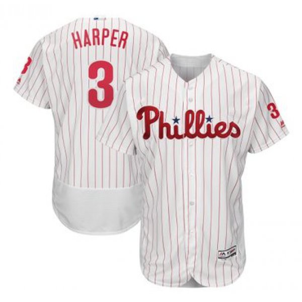 Men's Philadelphia Phillies#3 Bryce Harper White Home Stitched MLB Majestic Flex Base Jersey