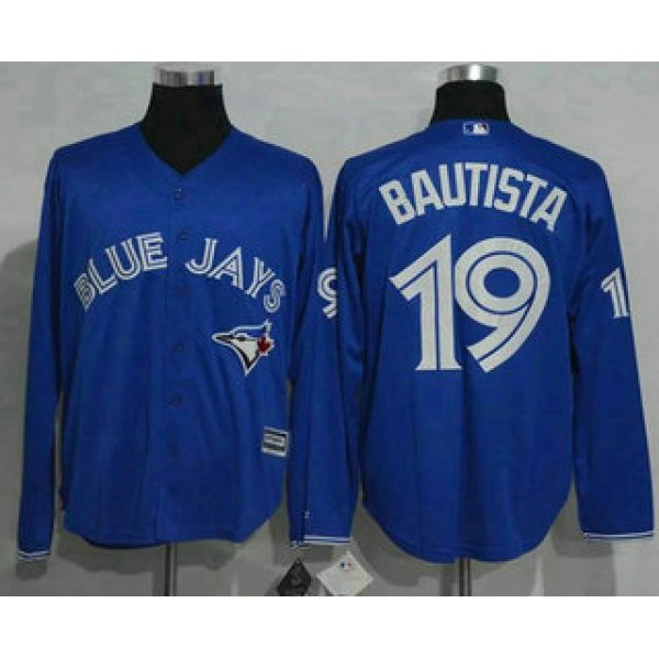 Men's Toronto Blue Jays #19 Jose Bautista Blue Alternate Long Sleeve New Cool Base Jersey