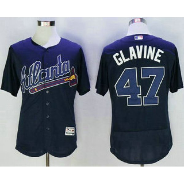 Men's Atlanta Braves #47 Tom Glavine Retired Navy Blue Road Stitched MLB 2016 Majestic Flex Base Jersey