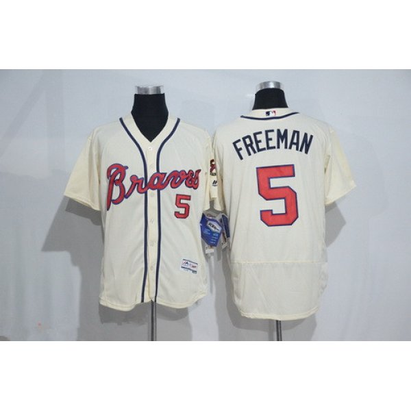 Men's Atlanta Braves #5 Freddie Freeman Cream 2016 Flex Base Majestic Stitched MLB Jersey