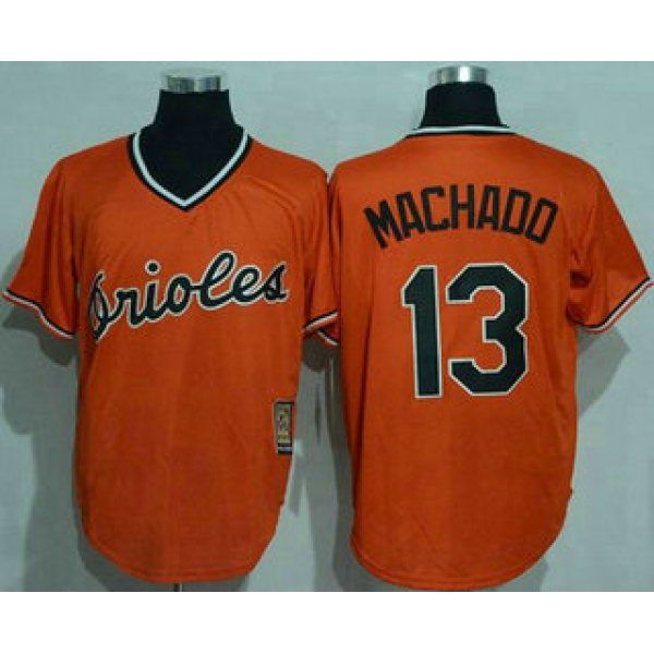 Men's Baltimore Orioles #13 Manny Machado Orange Pullover Stitched MLB Majestic Cool Base Cooperstown Collection Jersey