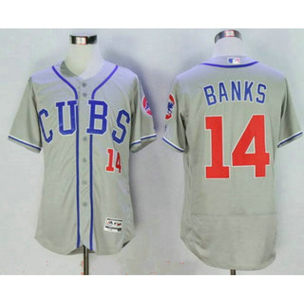 Men's Chicago Cubs #14 Ernie Banks Retired Gray CUBS Stitched MLB 2016 Majestic Flex Base Jersey