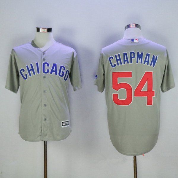 Men's Chicago Cubs #54 Aroldis Chapman Gray Road Stitched MLB Majestic Cool Base Jersey