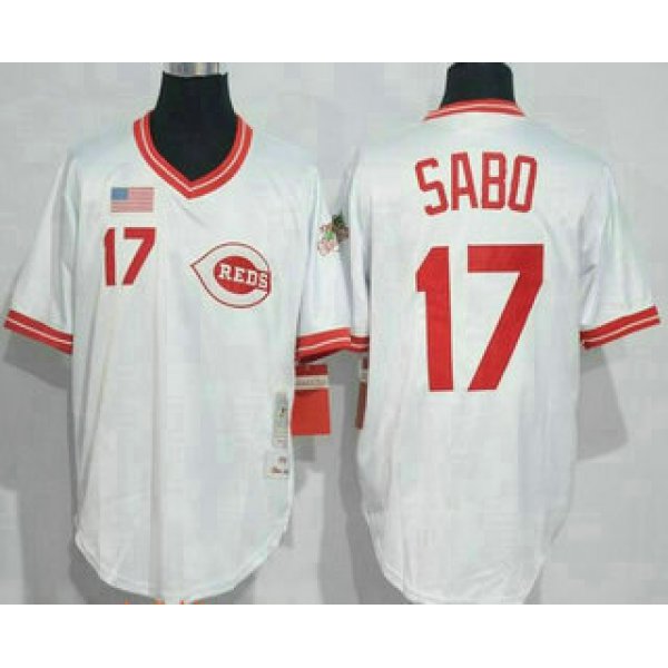 Men's Cincinnati Reds #17 Chris Sabo White Pullover Throwback Jersey By Mitchell & Ness