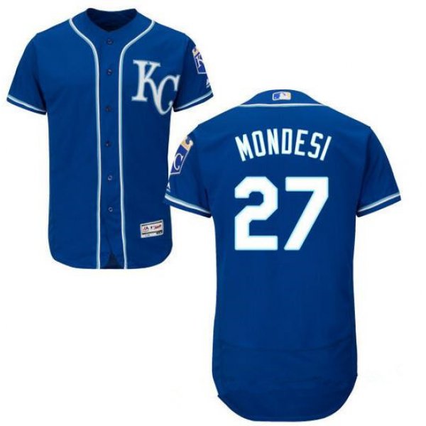 Men's Kansas City Royals #27 Raul A. Mondesi Navy Blue KC Stitched MLB 2016 Majestic Flex Base Jersey