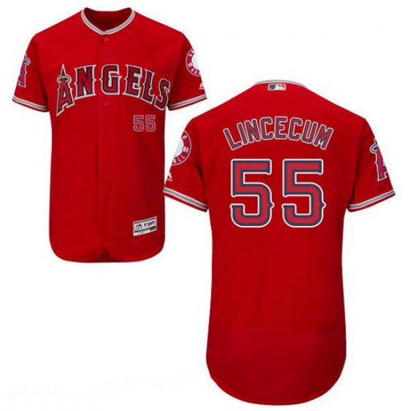 Men's Los Angeles Angels of Anaheim #55 Tim Lincecum Red 2016 Flex Base Majestic MLB Stitched Jersey