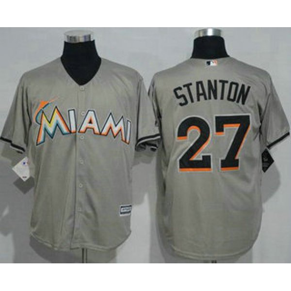 Men's Miami Marlins #27 Giancarlo Stanton Grey New Cool Base Stitched MLB Jersey