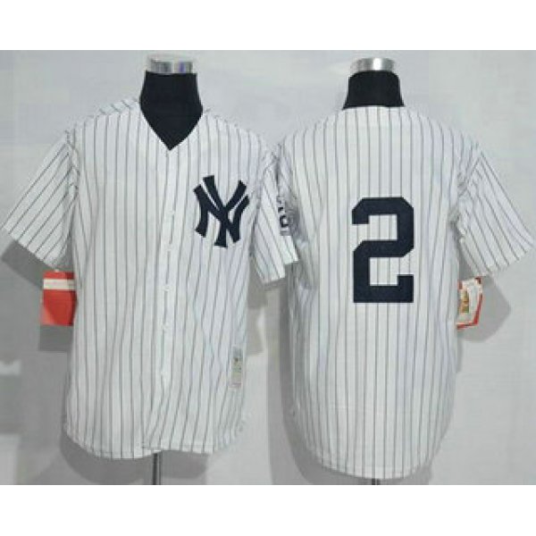 Men's New York Yankees #2 Derek Jeter White Retired Patch Stitched MLB Cooperstown Collection Jersey by Mitchell & Ness