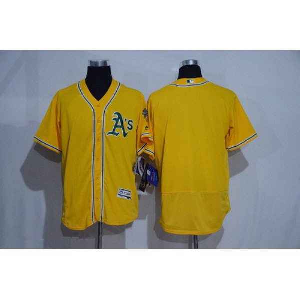 Men's Oakland Athletics Blank Yellow 2016 Flex Base Majestic Stitched MLB Jersey