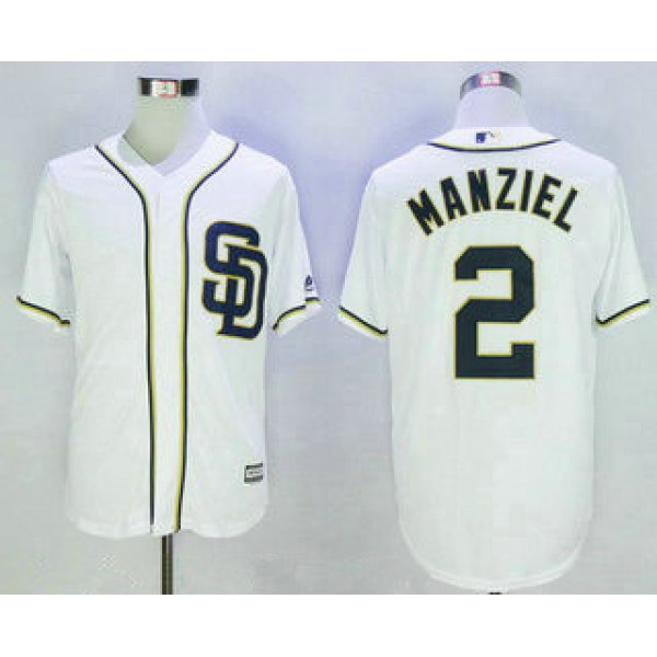 Men's San Diego Padres #2 Johnny Manziel White Home Stitched MLB 2016 Majestic Flex Base Jersey