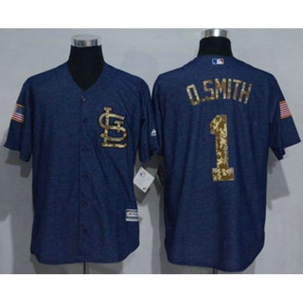 Men's St. Louis Cardinals #1 Ozzie Smith Denim Blue Salute to Service Stitched MLB Jersey